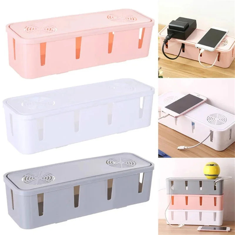 boîte rangement câbles moderne rose gris blanc pratique rechargeable maison
