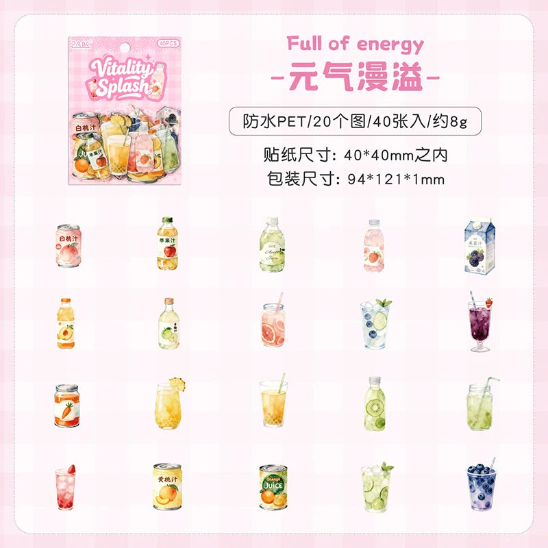 autocollants boissons aquarelle fruits bouteilles verres opaques illustratifs scrapbooking artisanat collage journaling