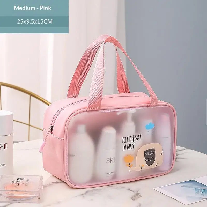 sac toilette transparent rose bleu clair dessins animés moderne enfantin poignée souple flacon lotion