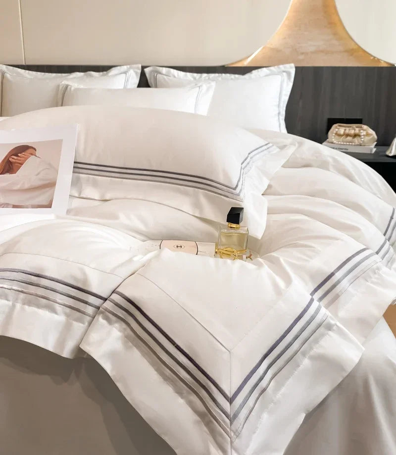 draps lit coton rose pâle rayures horizontales gris modernes 150cm 180cm 200cm