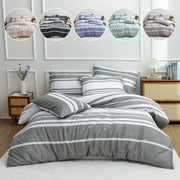 Housse de couette 3 pièces microfibre rayures imprimées style bohème moderne pour une personne