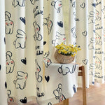 rideau motif lapins mignons moderne beige clair noir rose métalliques polyester chambre enfants