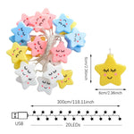 guirlande lumineuse nuages étoiles 20 led jaune rose bleu ambiance enfantin festive camping