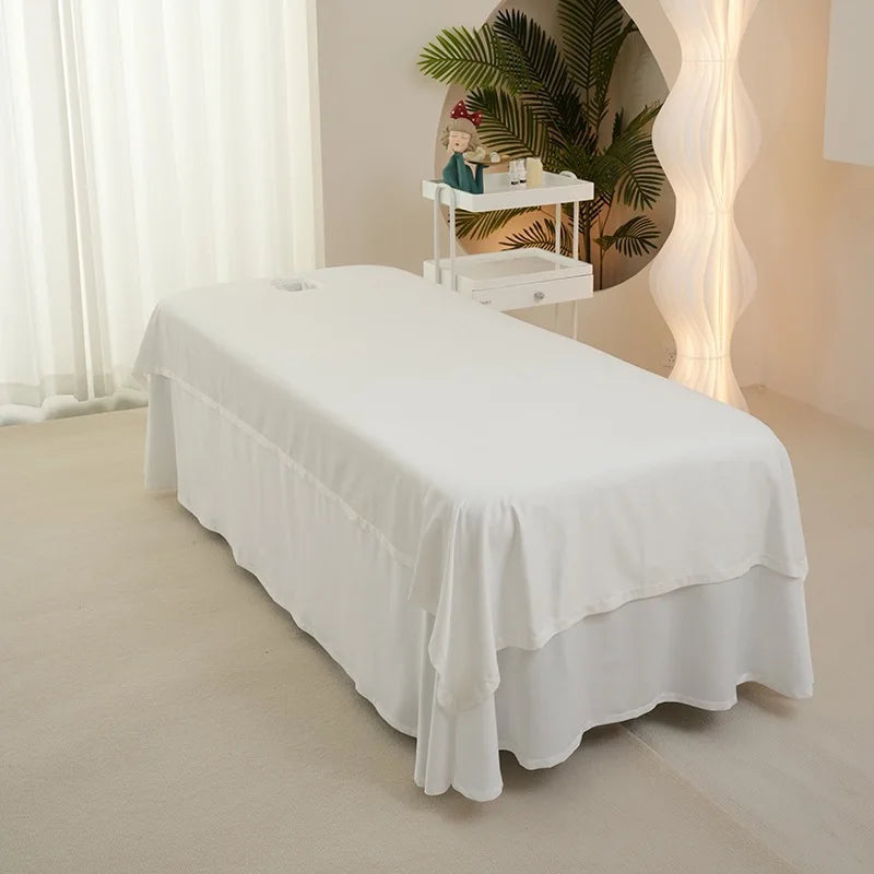 couvre lit massage uni beige clair polyester coton moderne taille 230x115cm