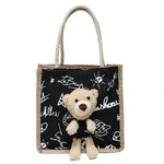 sac main toile vache motif moderne ours peluche poignées corde blanc noir tendance portable