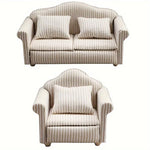miniatures meubles classiques canapé fauteuil beige rayures coussins tissu texturé traditionnels