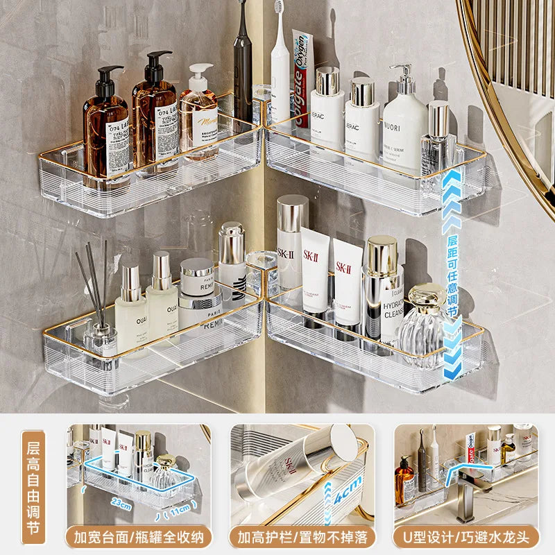 étagère salle bain adhésive transparente moderne réutilisable minimaliste douche cuisine
