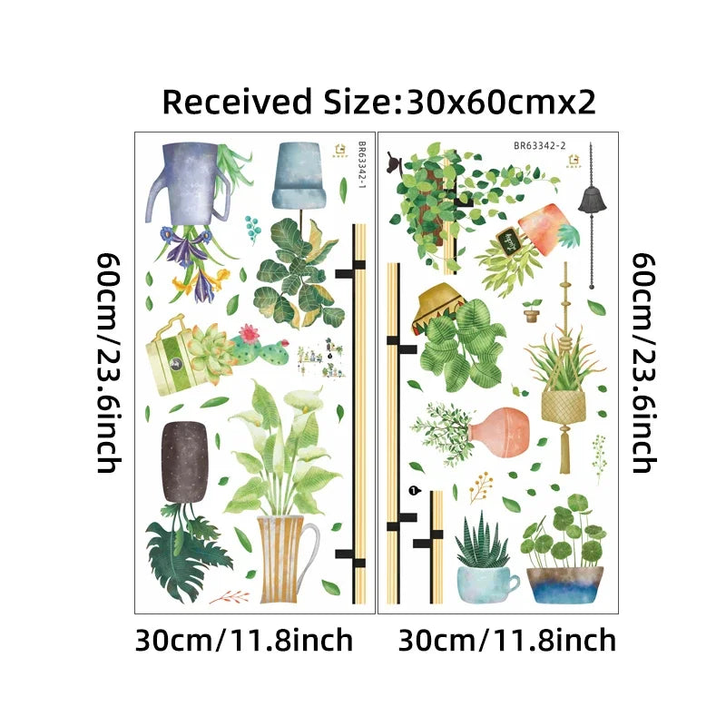 sticker mural plante verte bleue pots jardin adhésif réversible moderne chambre enfants