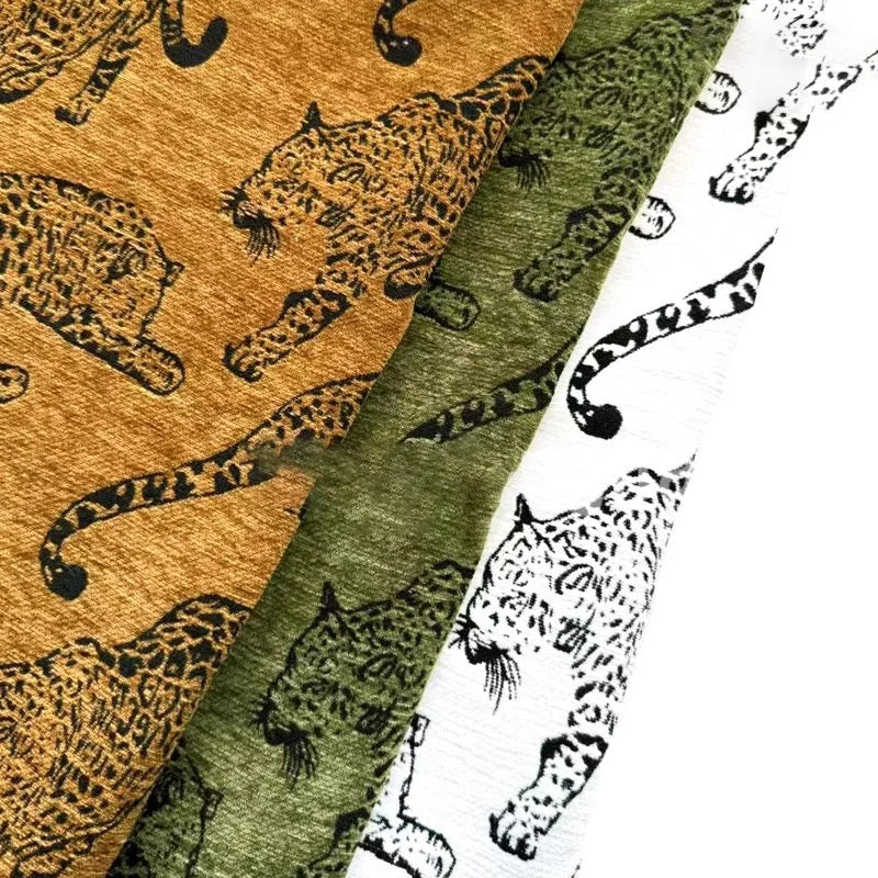 tissu imprimé léopard marron vert olive blanc durable lavable décoration intérieure textile maison moderne