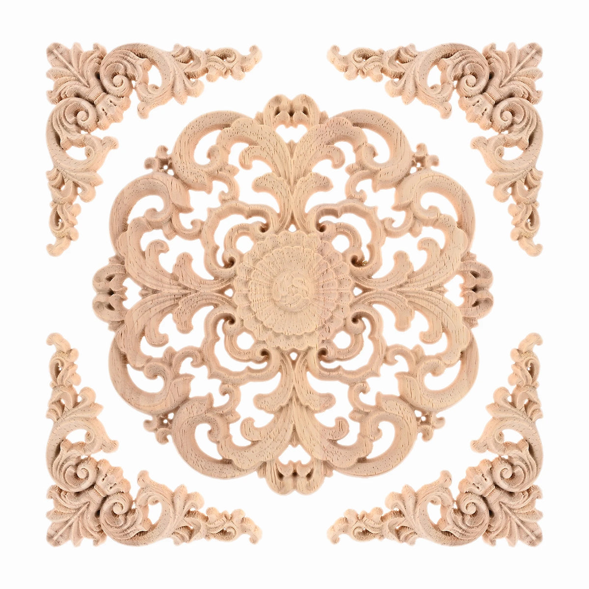 décorations bois sculptées motifs floraux classiques baroques 15x15cm 8x3.15cm pièces