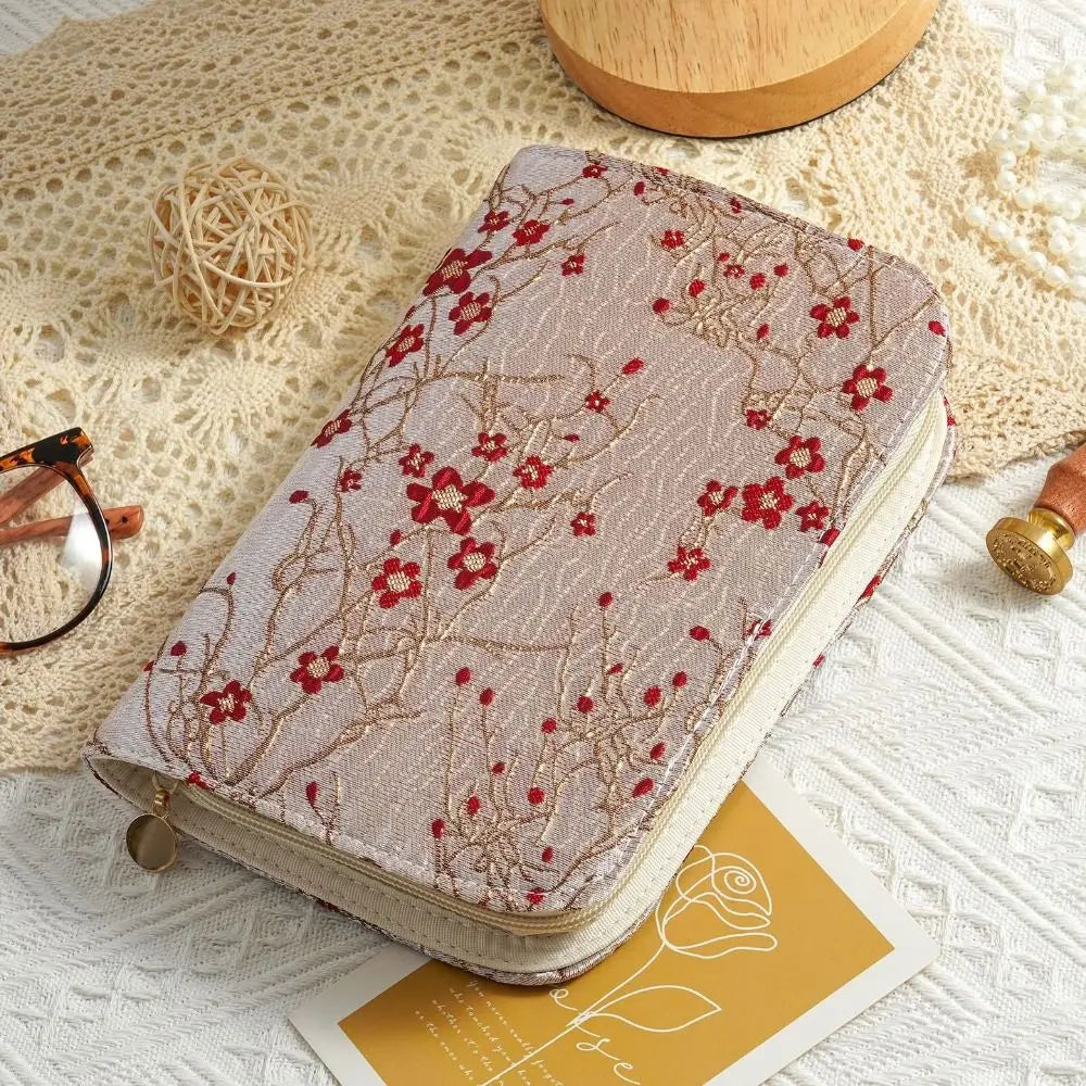 porte bijoux fleurs papillons dorés zips intérieur tissu classique élégant beige noir rouge bleuclair