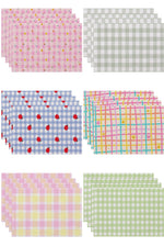 serviettes table carreaux fruits fleurs moderne rose clair gris clair bleu clair jaune clair