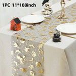 table table halloween citrouilles crânes araignées feuilles gris doré unique festive