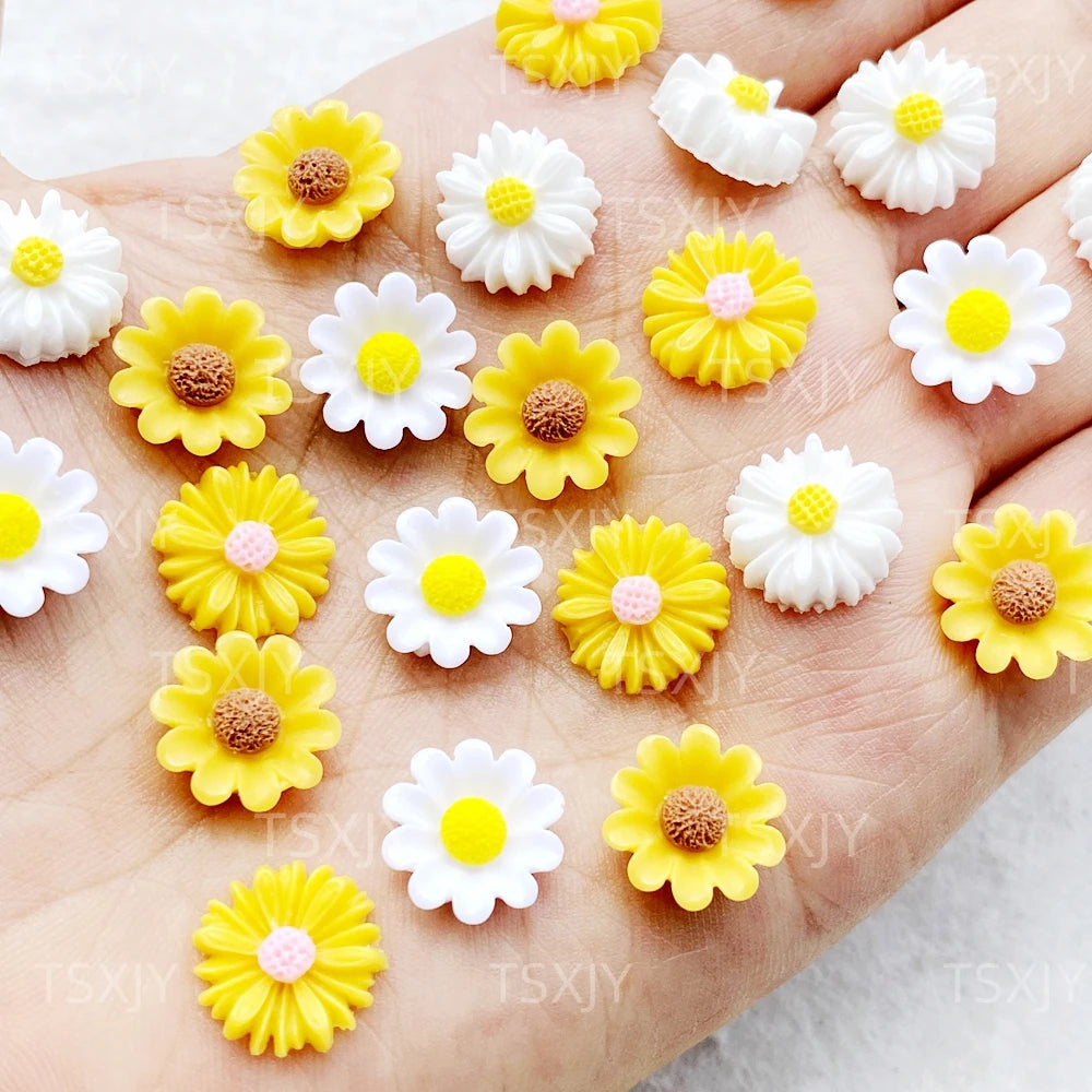 fleurs artificielles tournesol chrysanthème scrapbook nail art mariage decoration blanc jaune rose