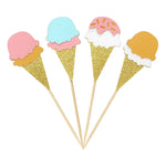 décoration gâteau anniversaire cones glace glitter rose bleu blanc carton cartoon pique bois