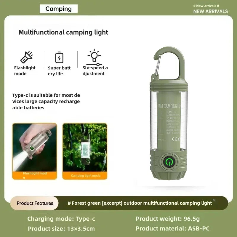 lampe camping portable rechargeable vert olive transparent crochet suspension outdoor