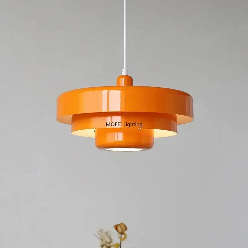 suspension lumineuse moderne pendentif orange noir blanc abat jour rond multi couche opaques fixations