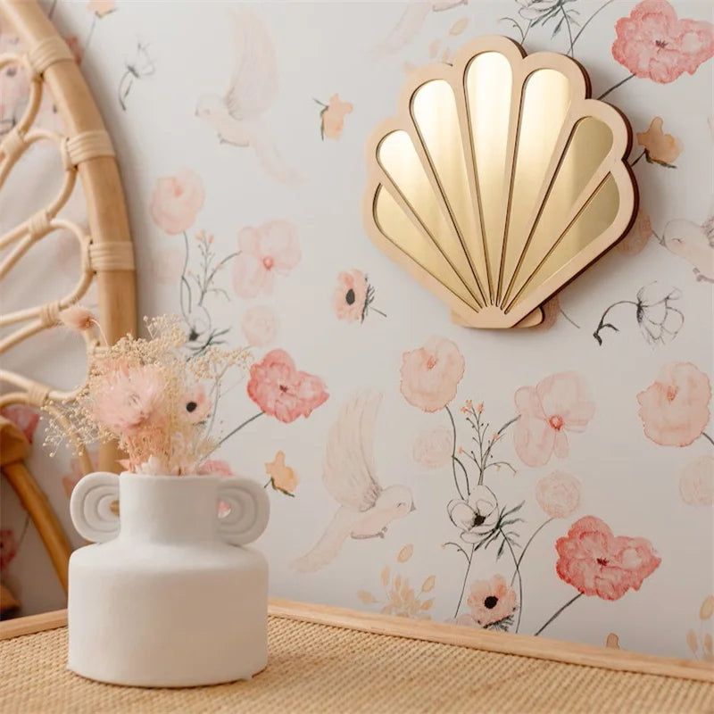 miroir coquillage forme moderne clips texture bois beige clair décoration chambre salon minimaliste