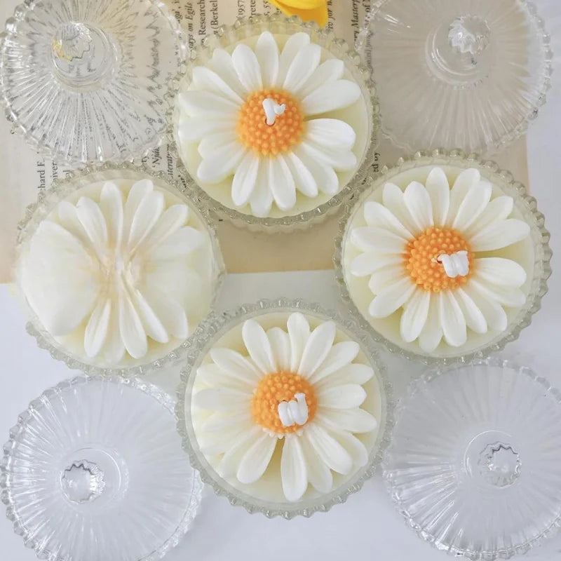moule silicone marguerite fleur blanche jaune rose bleu décoration artisanale savon bougie résine opaque