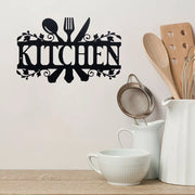 panneau mural métal noir kitchen lettrage cuillère fourchette couteau décoratif rustique