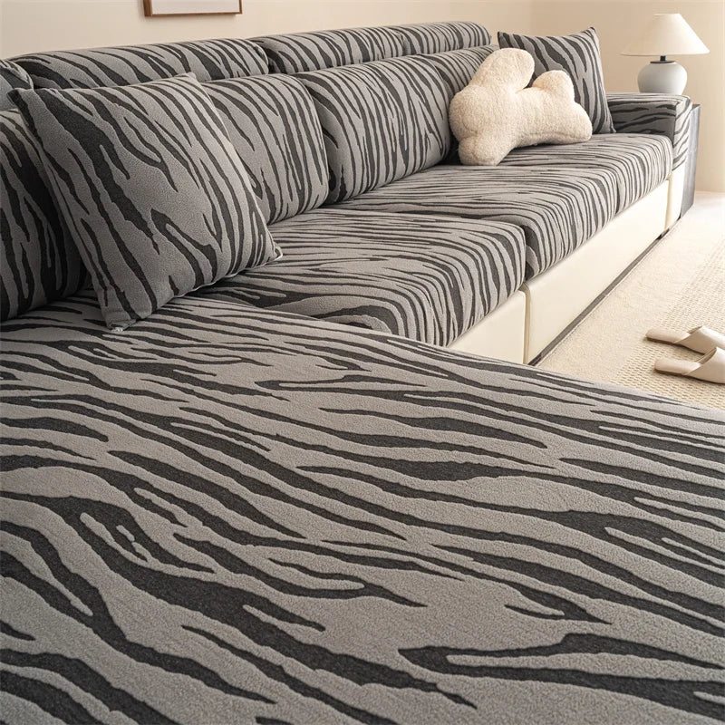 housse canapé salon polaire jacquard motif rayures moderne coussin décoratif oreillers