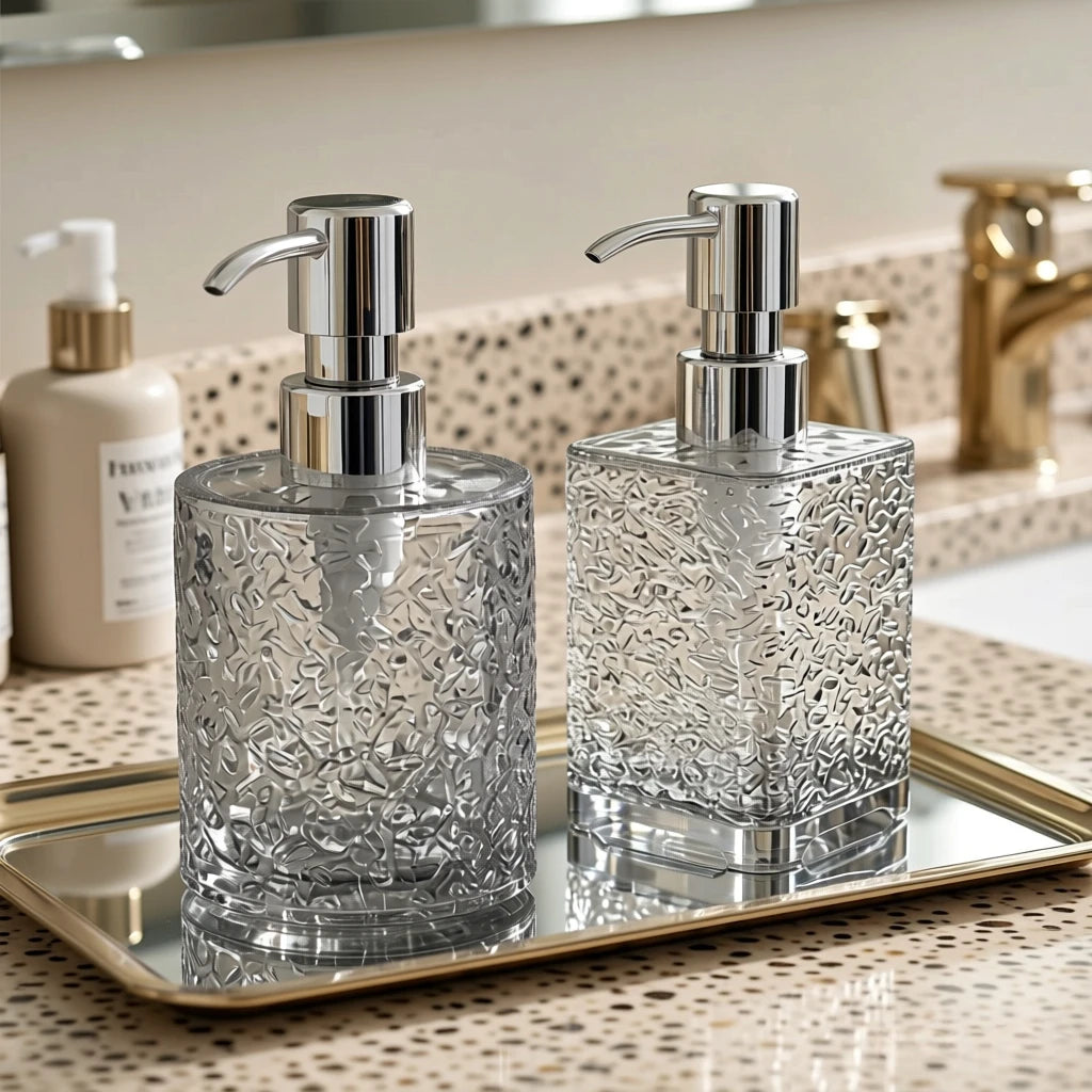 distributeur savon liquide transparent texture ondulée moderne salle bain cuisine rechargeable pump bouchon