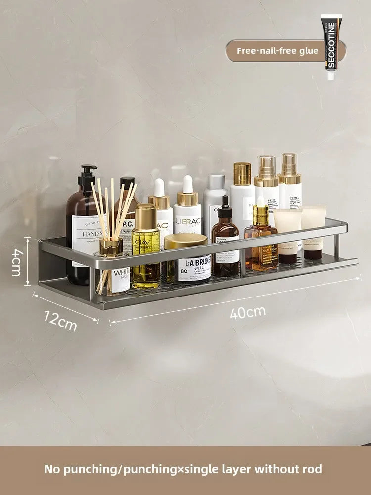 étagères murales salle bain gris métallisé perforées modernes fixations vis sans perforetion aluminium