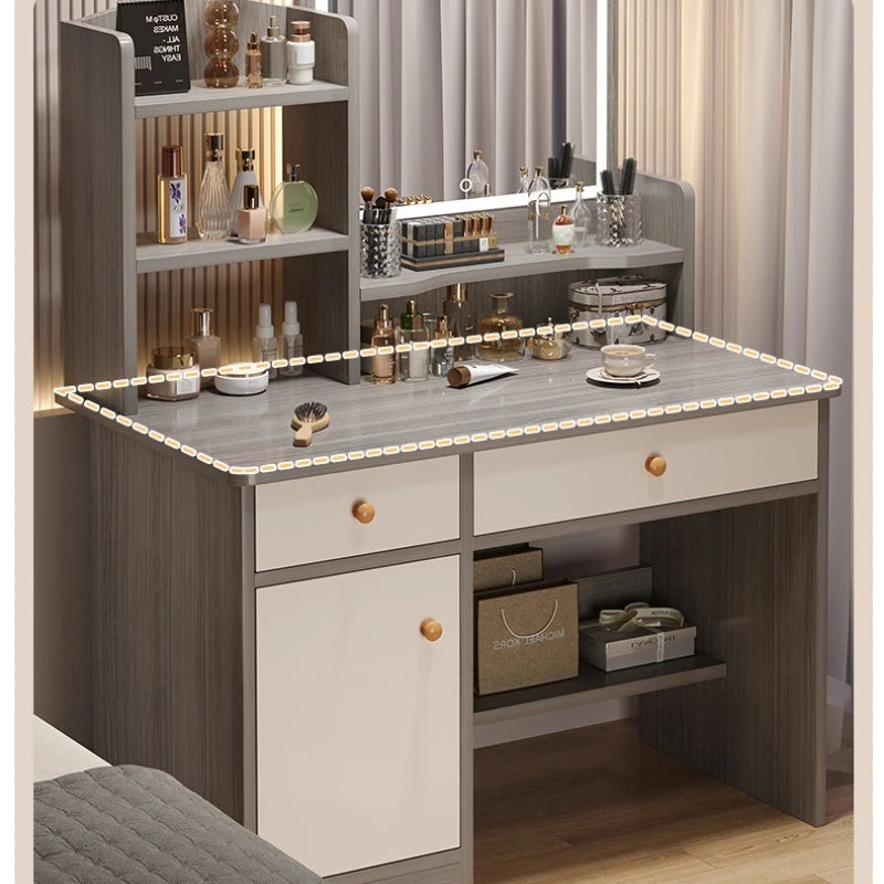 maquillage blanc moderne tabouret miroir led boites rangement texture bois