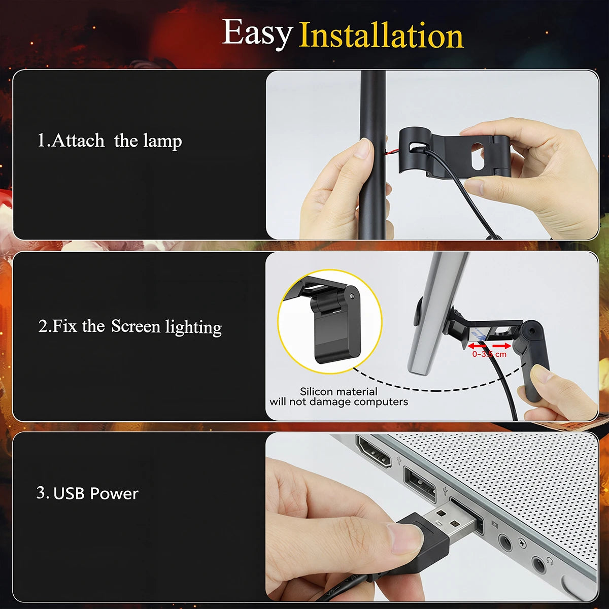 lampe led écran ordinateur suspension table travail étude lecture 30cm clips usb moderne