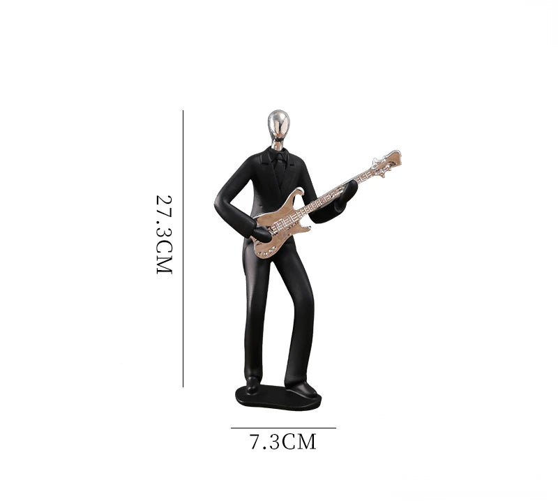 statue musicien moderne abstraite saxophone guitare noire décoration intérieure couple instrumental résine opaque base