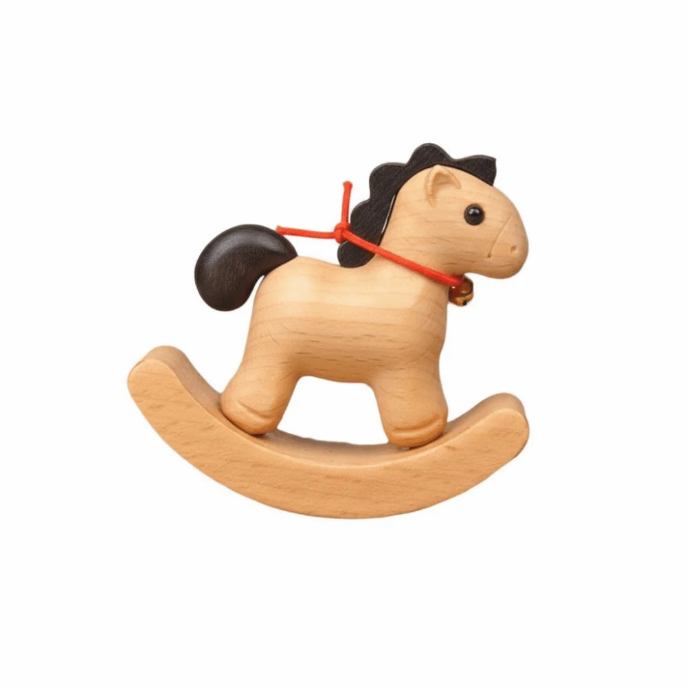 cheval bascule résine bois naturel couleur noire rouge cloche dorée décoration intérieure classique minimaliste
