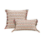 housses coussins carrées jacquard géométriques coton linge adhésives boho chic rouges blanches vertes maison