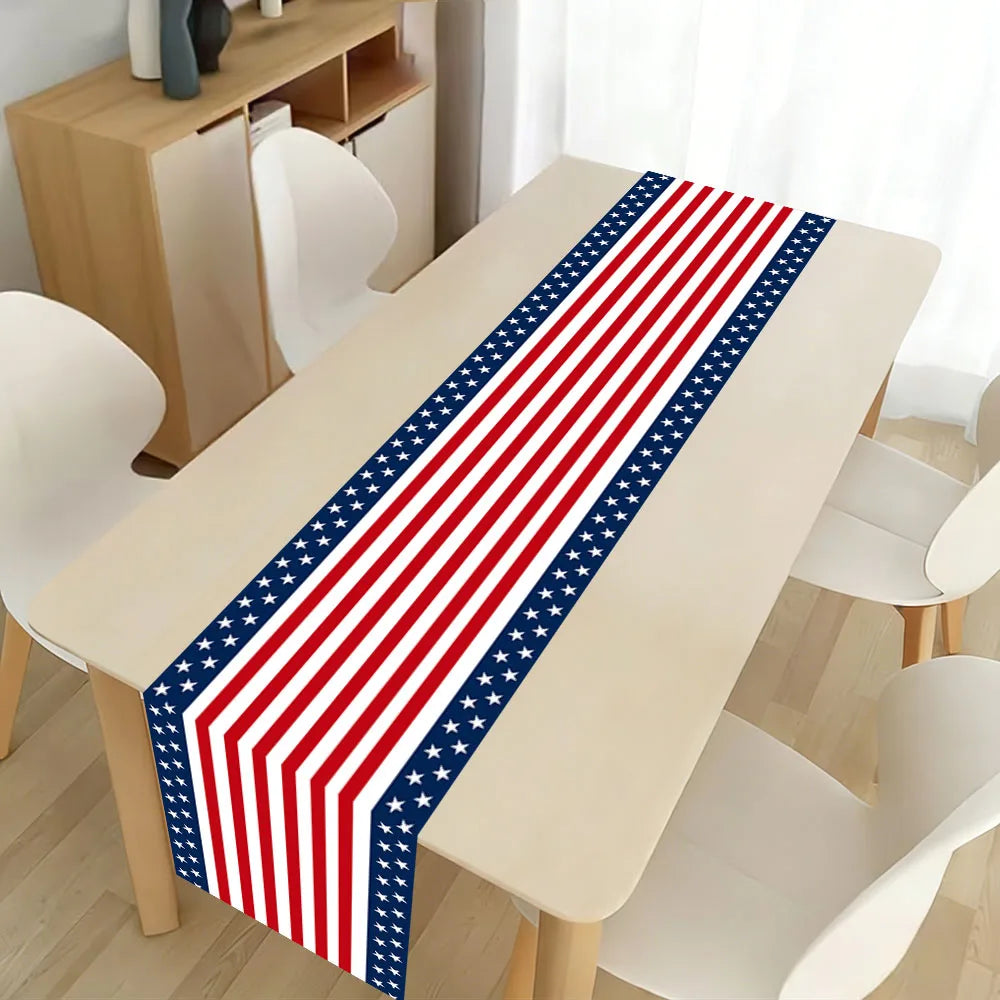 table runner polyester rouge blanc bleu motifs rayés étoiles drapeau américain anniversaire fête indépendance
