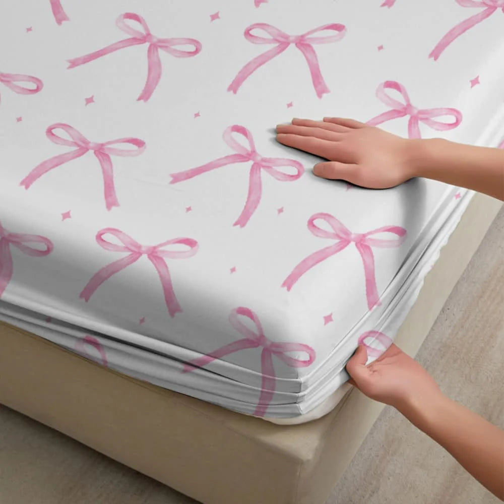 drap housse lit blanc rose imprimé élastique moderne poches profondes coton polyester queen king