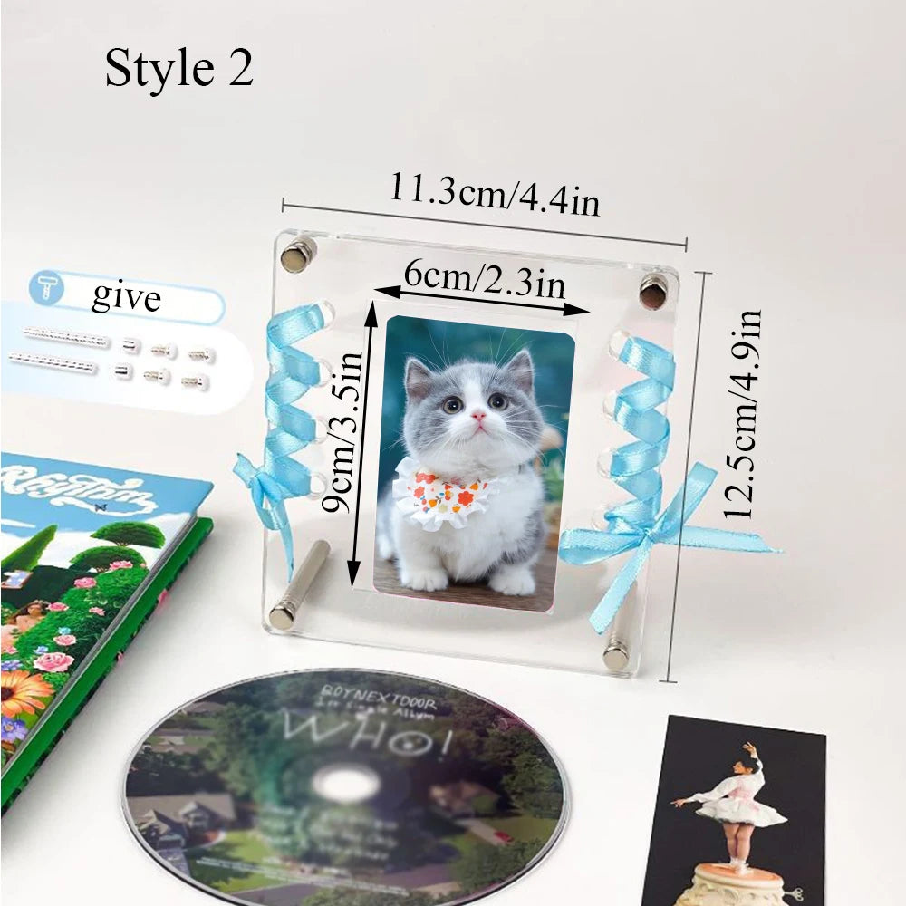 cadre photo moderne transparent clips acrylique photos chats fleurs roses