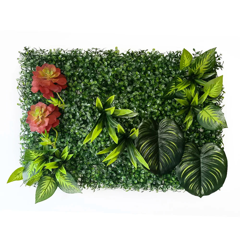 panneau mural plante artificielle herbe feuilles nature vert rouge blanc bleu violet décoration extérieur