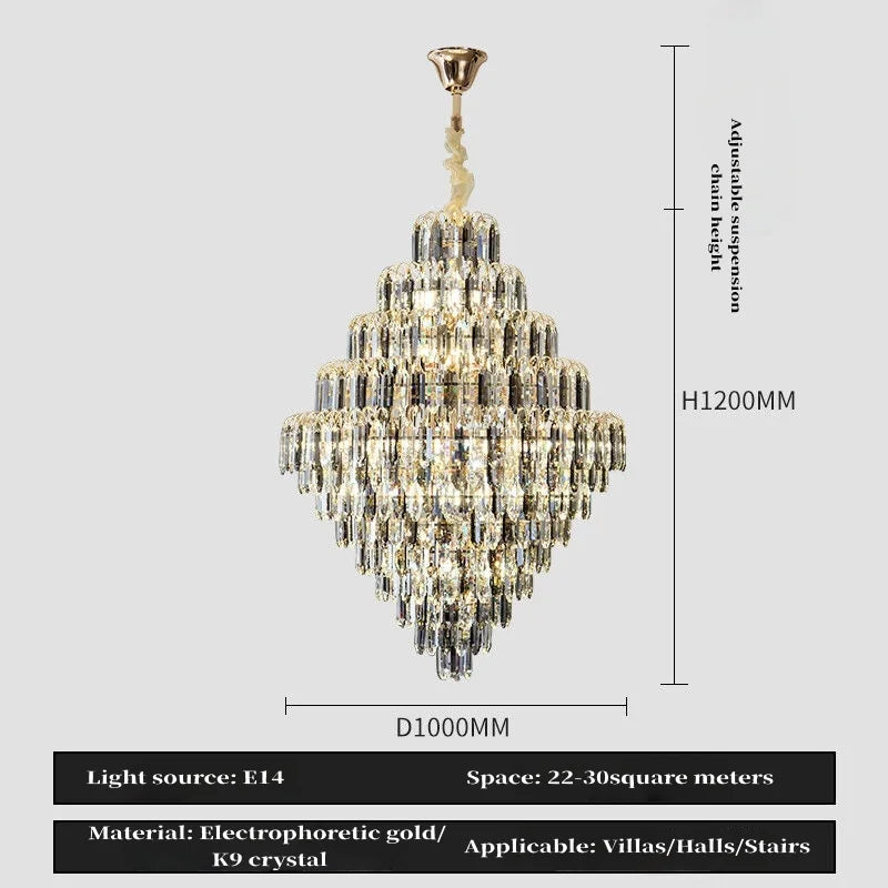 lampe suspendue cristal transparent dorée classique salon chambre decoration lumière led