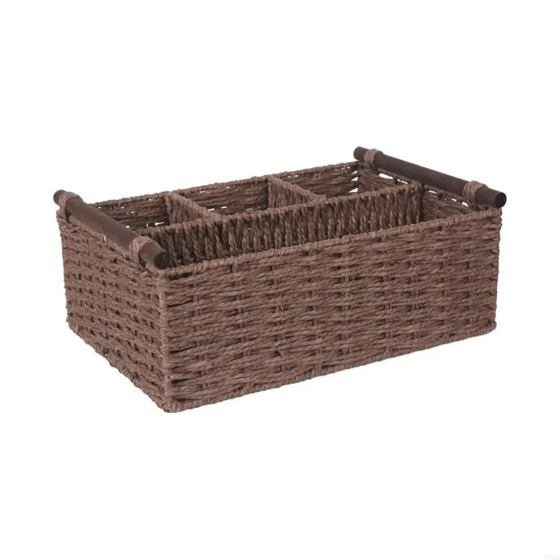 boîtes rangement tressées marron gris bohème poignées bois compartiments décoration chambre