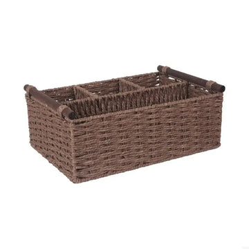 boîtes rangement tressées marron gris bohème poignées bois compartiments décoration chambre