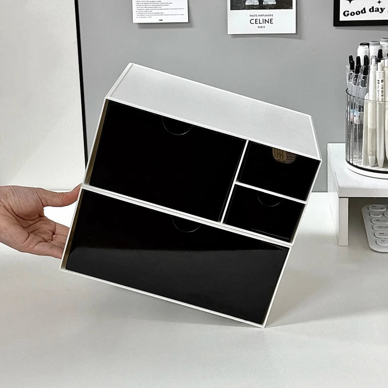 boîte rangement blanc noir tiroirs minimaliste moderne organisateur cosmétique multipurpose respectueux environnement