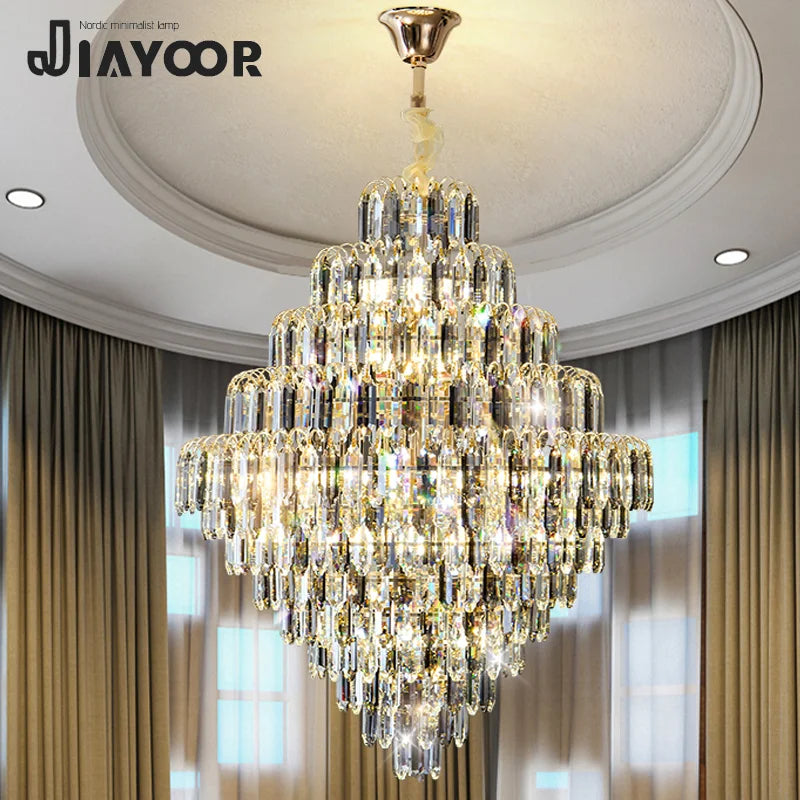 lampe suspendue cristal transparent dorée classique salon chambre decoration lumière led