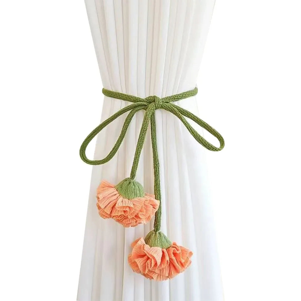 accessoires rideaux bohèmes attaches fleurs tissu coton couleurs vert jaune orange violet