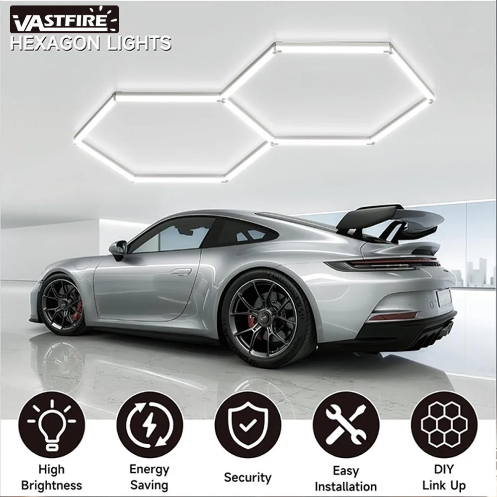 lampe led hexagonnelle blanc moderne minimaliste super lumineuse garage gymnase atelier fixations vis clips
