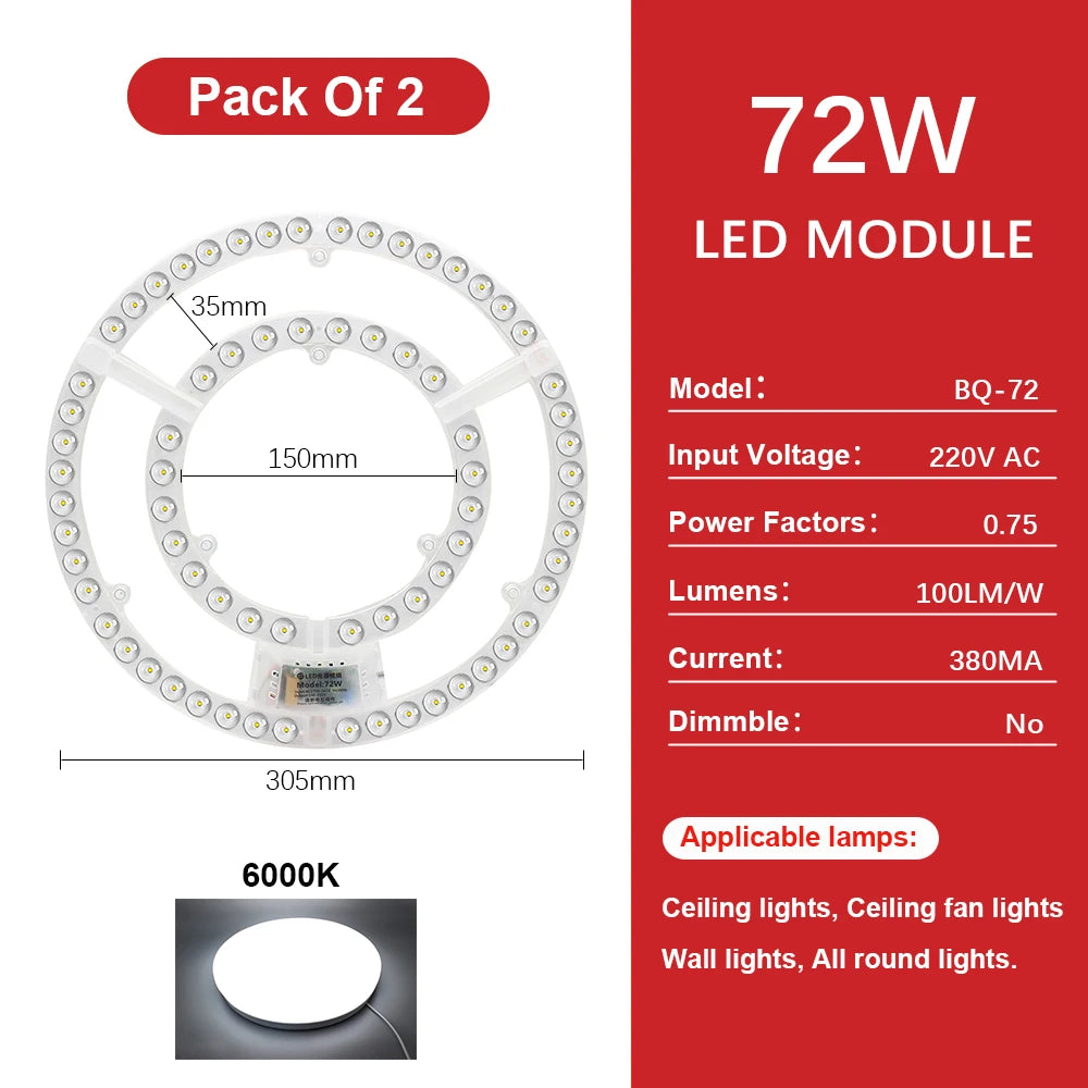 plaque led circulaire blanc moderne diodes aimant connecteurs haute luminosité 220v 72w 2835