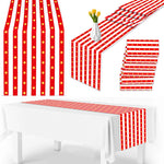 nappes jetables festives rayures rouge blanche étoiles dorées anniversaire carnaval cirque decoration table