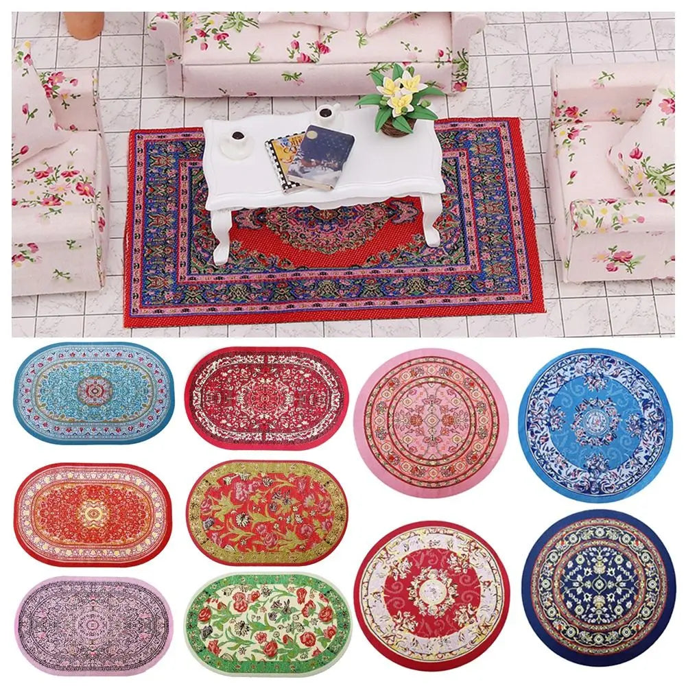 tapis miniature floral géométrique bleu rouge rose vert classique traditionnel maison poupée