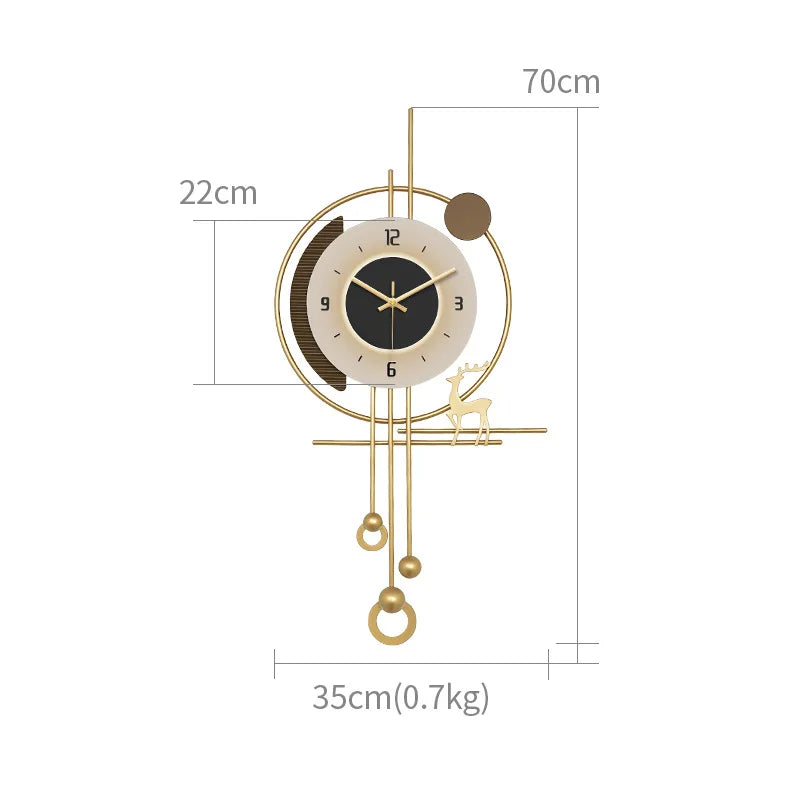 horloge murale moderne or blanc silhouette cerf éléments suspendus abstrait géométrique