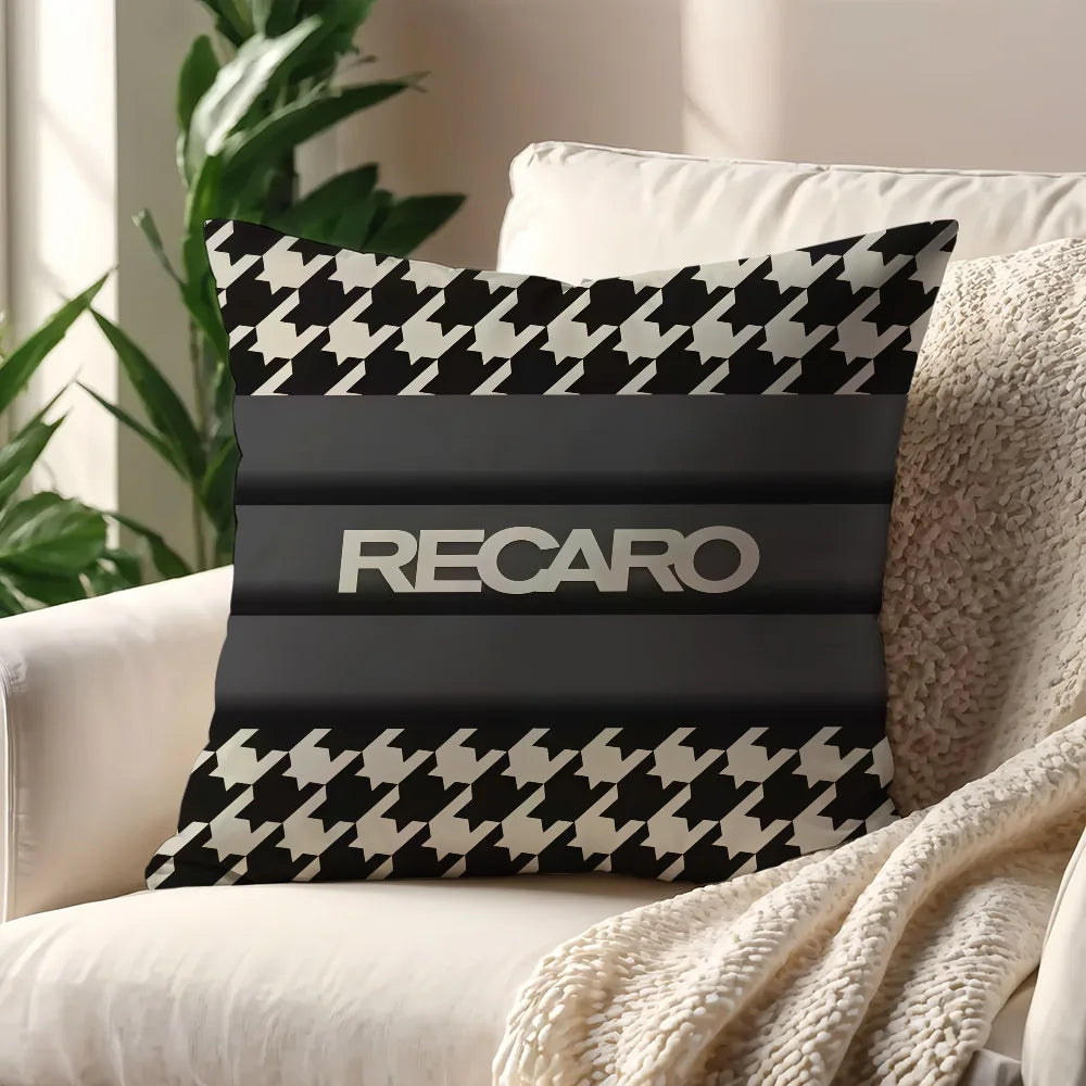 coussin carré moderne imprimé tartan noir blanc 45x45cm polyester amovible