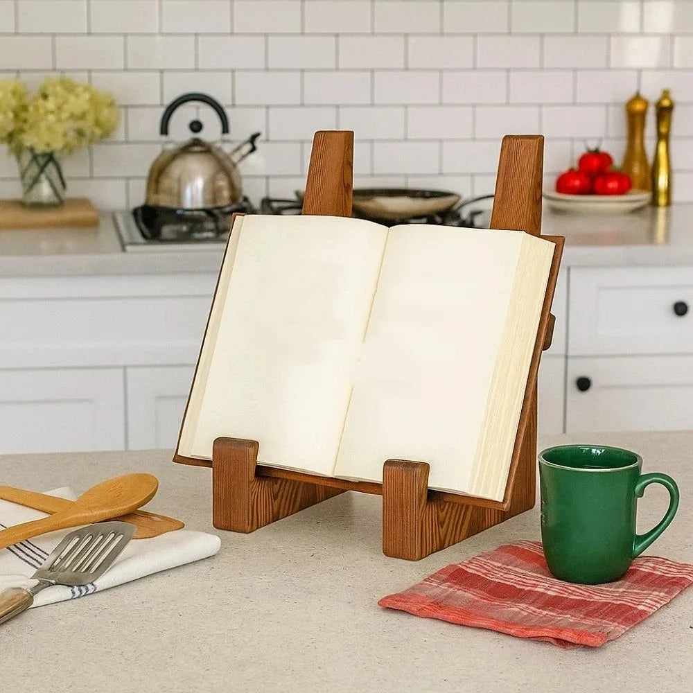 support livre bois marron cuisine cadre photo horloge rouleau essuie tout vintage déco multifonctionnel