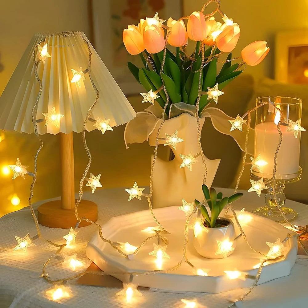 guirlande lumineuse led étoile décoration noel mariage maison blanc multicolore usb pile ambiance festive